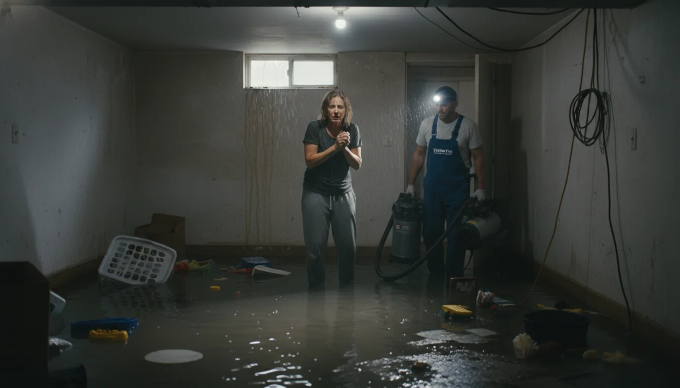 Flooded basement in Toronto home requiring emergency plumbing response