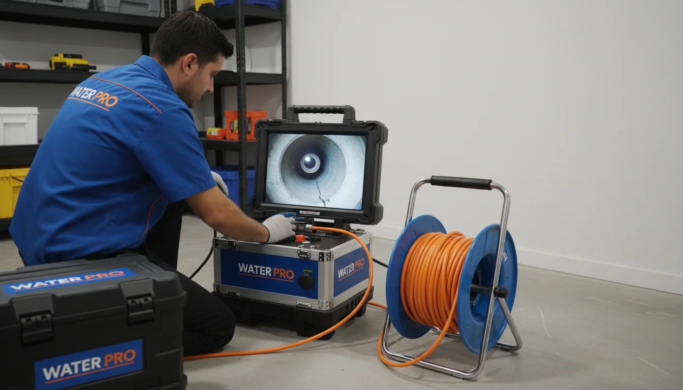Water Pro technician performing CCTV sewer camera inspection in Toronto home