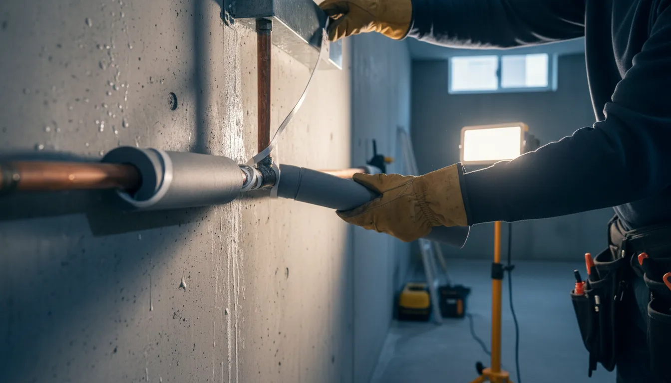 Toronto homeowner winterizing outdoor faucet with insulation cover before winter freeze